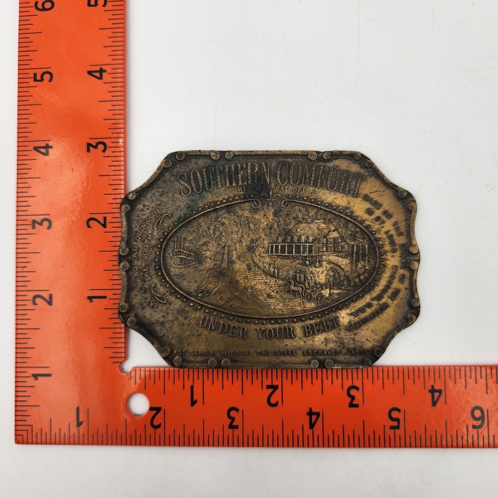 Vintage Southern Comfort Whiskey Belt Buckle Under Your Belt Brass Tone USA Made - Picture 3 of 3